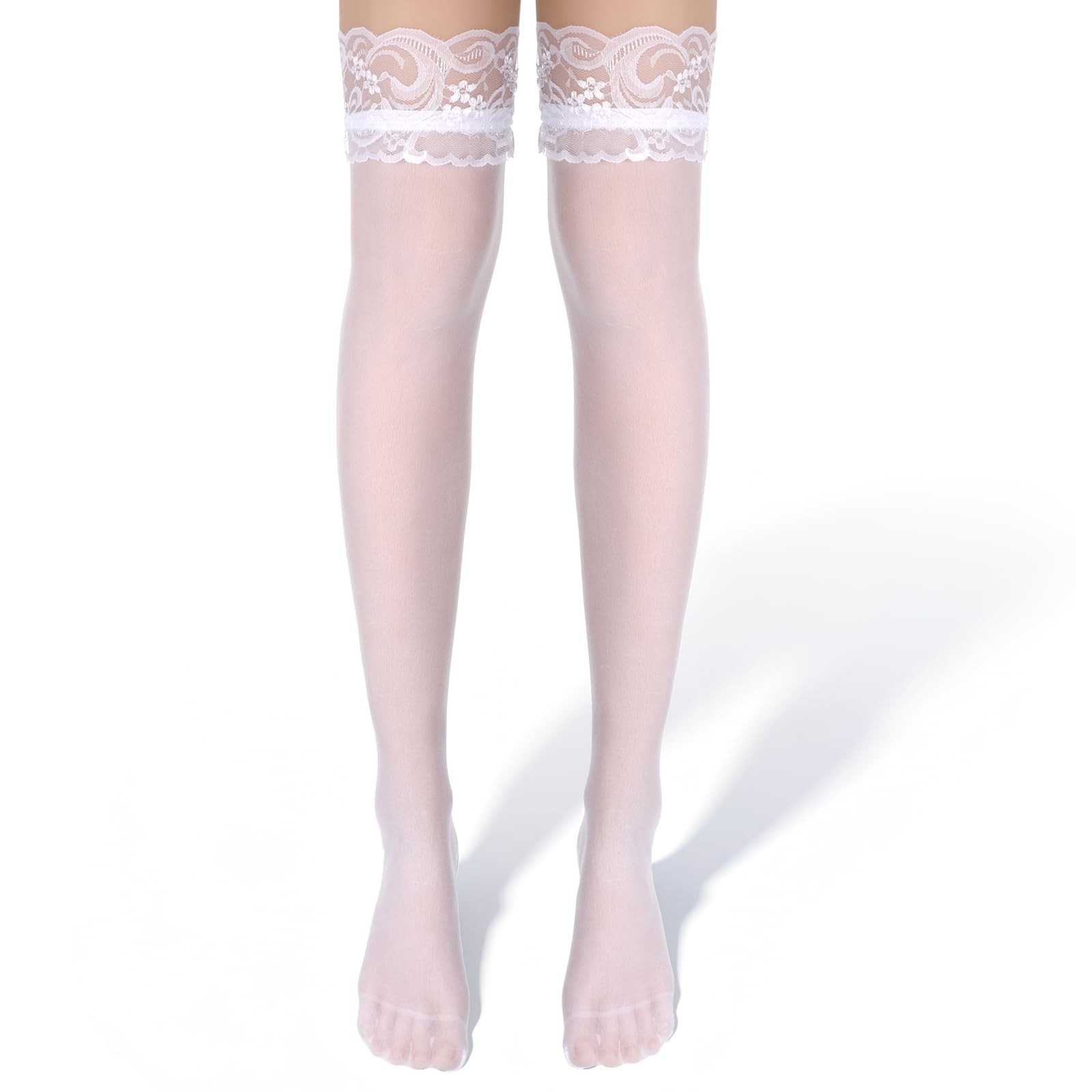 SynHHergyx White Lace Thigh High Stockings One Size,