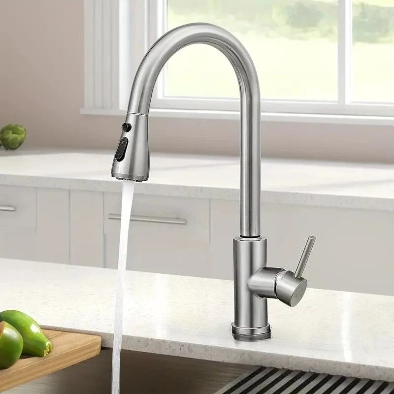 Brushed Nickel Kitchen Faucet Sink Mixer Faucet Pull Down Sprayer Single Handle
