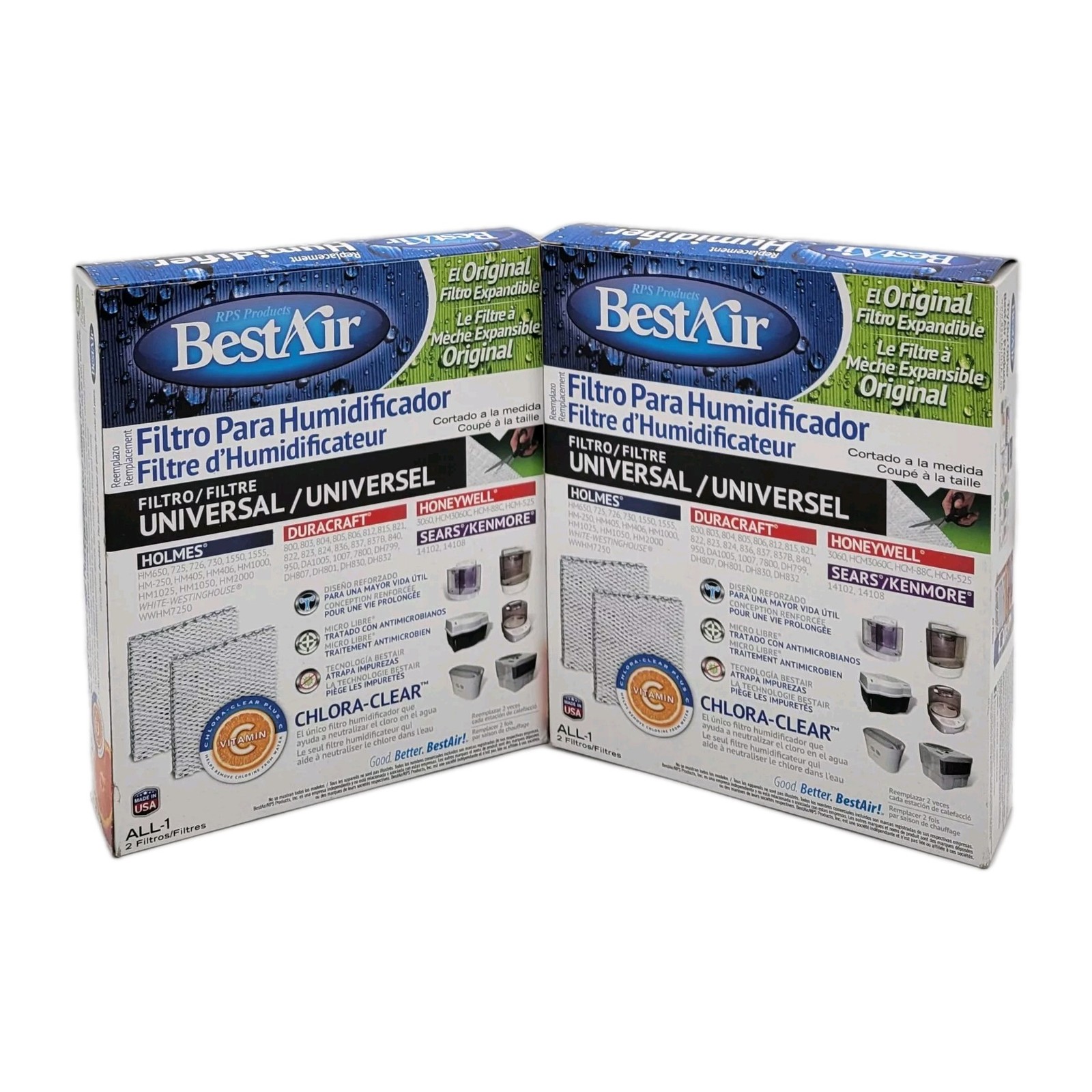 Best Air ALL-1 Universal Replacement Humidifier Filters Brand New! Lot Of 2
