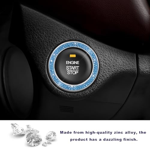 2PCS Car Bling Engine Start Ring Decal, Crystal Auto Push Start Light Blue
