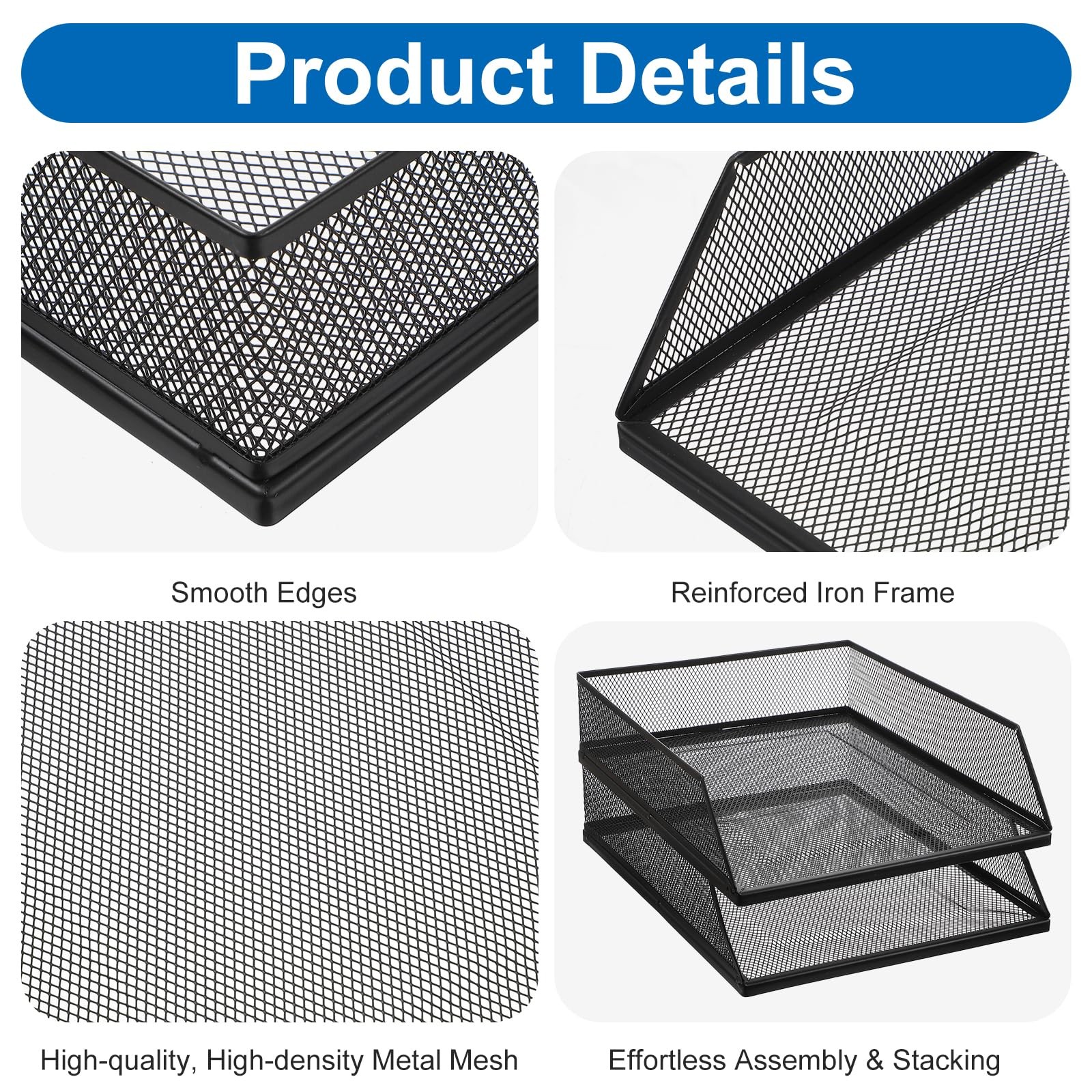 Black 2Tier Stackable Paper Tray Organizer Metal Mesh Desktop File Sorter