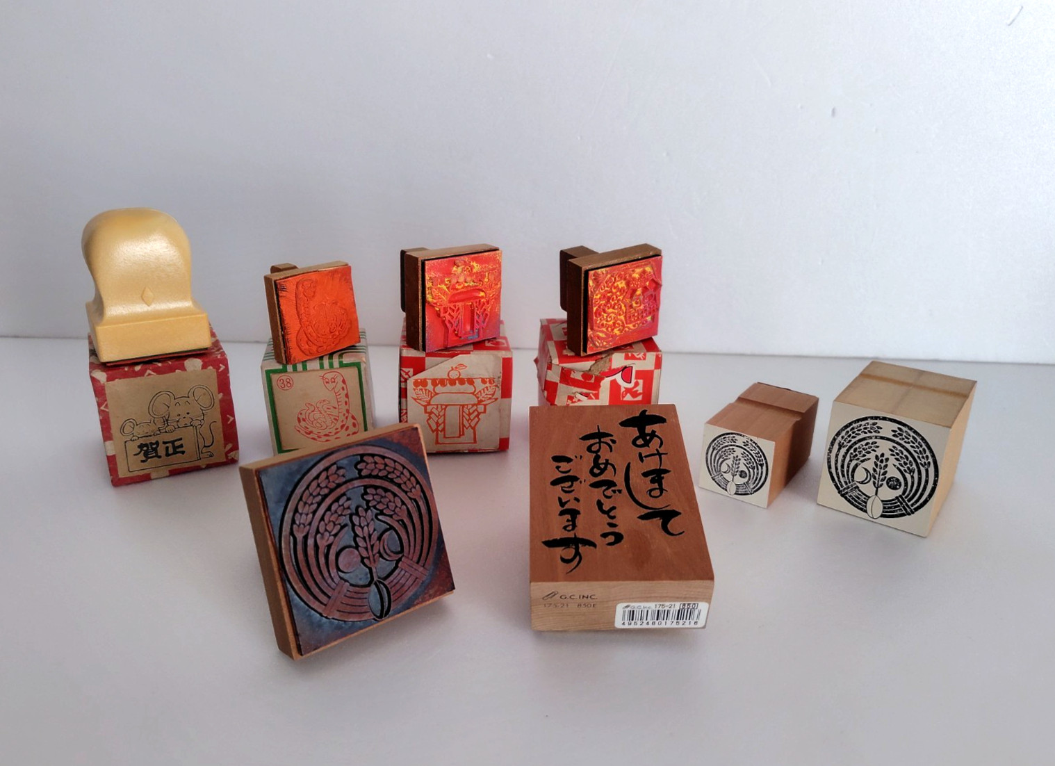 Japan Wagara Rubber Stamp Set 8pcs, Japanese New Year Motifs Scrapbooking