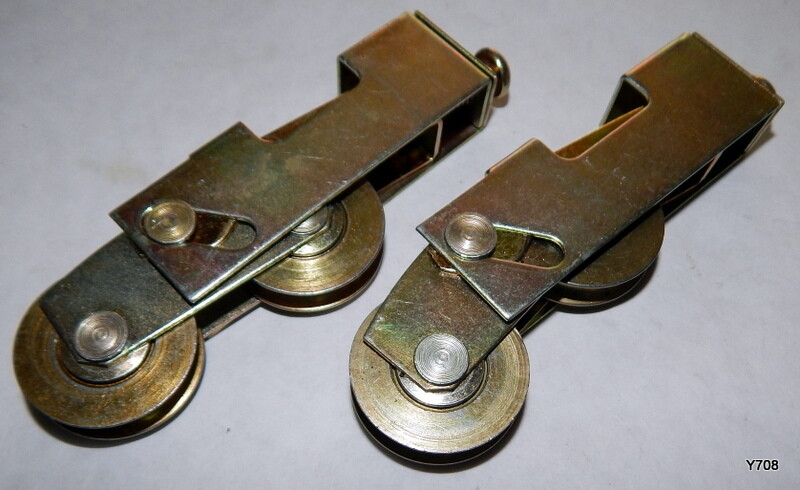 Pair Brass Sliding Door Wheels 1/4" Wheel I.D.