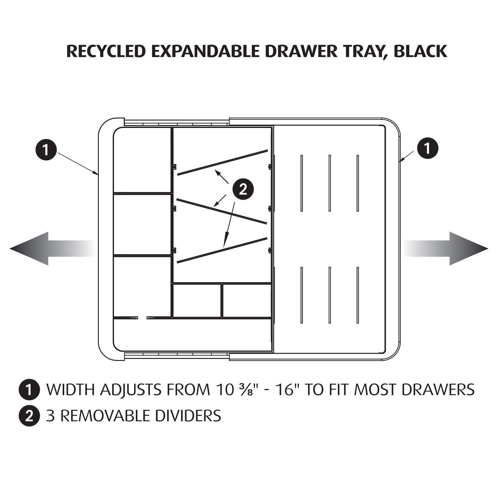 Expandable Drawer Organizer Tray, Adjustable 10.3"–16" Width, Customizable Co...