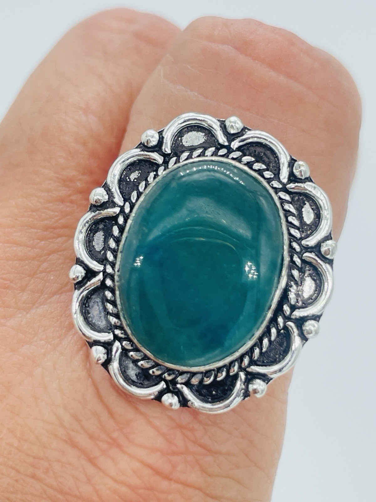 Whimsigoth Green Chalcedony 8 Silver 925 Artisan Boho Statement Ring