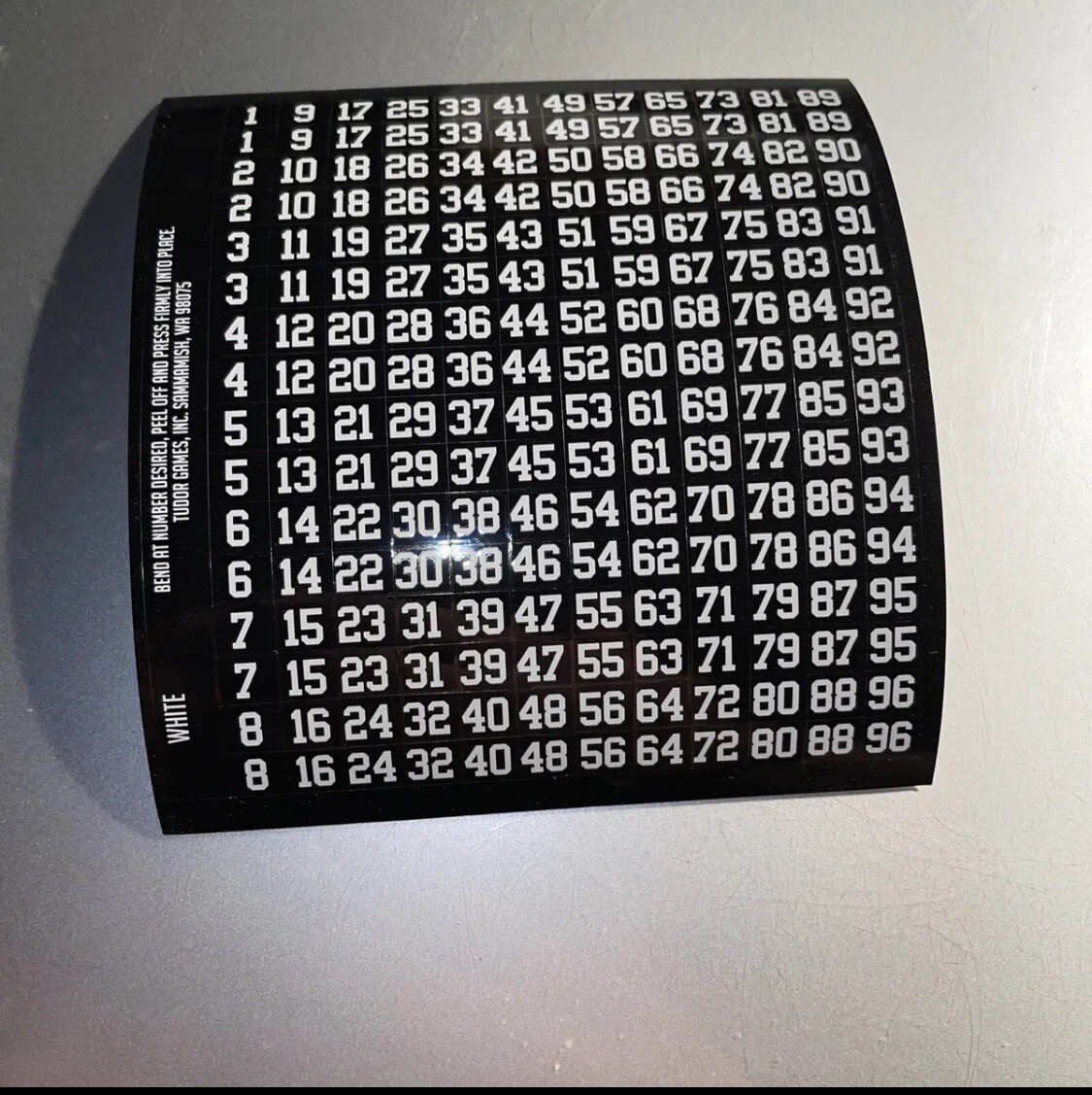 NFL Electric Football Tudor Games White Uniform Number Sheet.