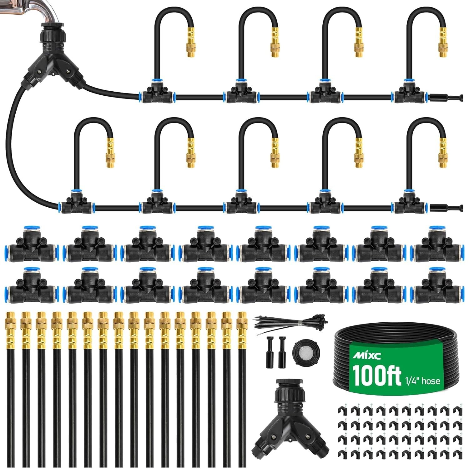 Complete 100FT Garden Drip Irrigation Kit with Nozzles for Efficient Watering