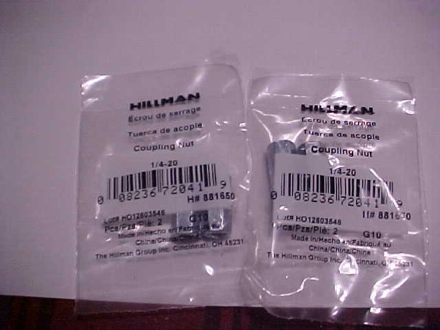Qty 4  1/4-20 "Hex Zinc Plated Hex Rod Coupling Nuts Ships free 13/16 in length