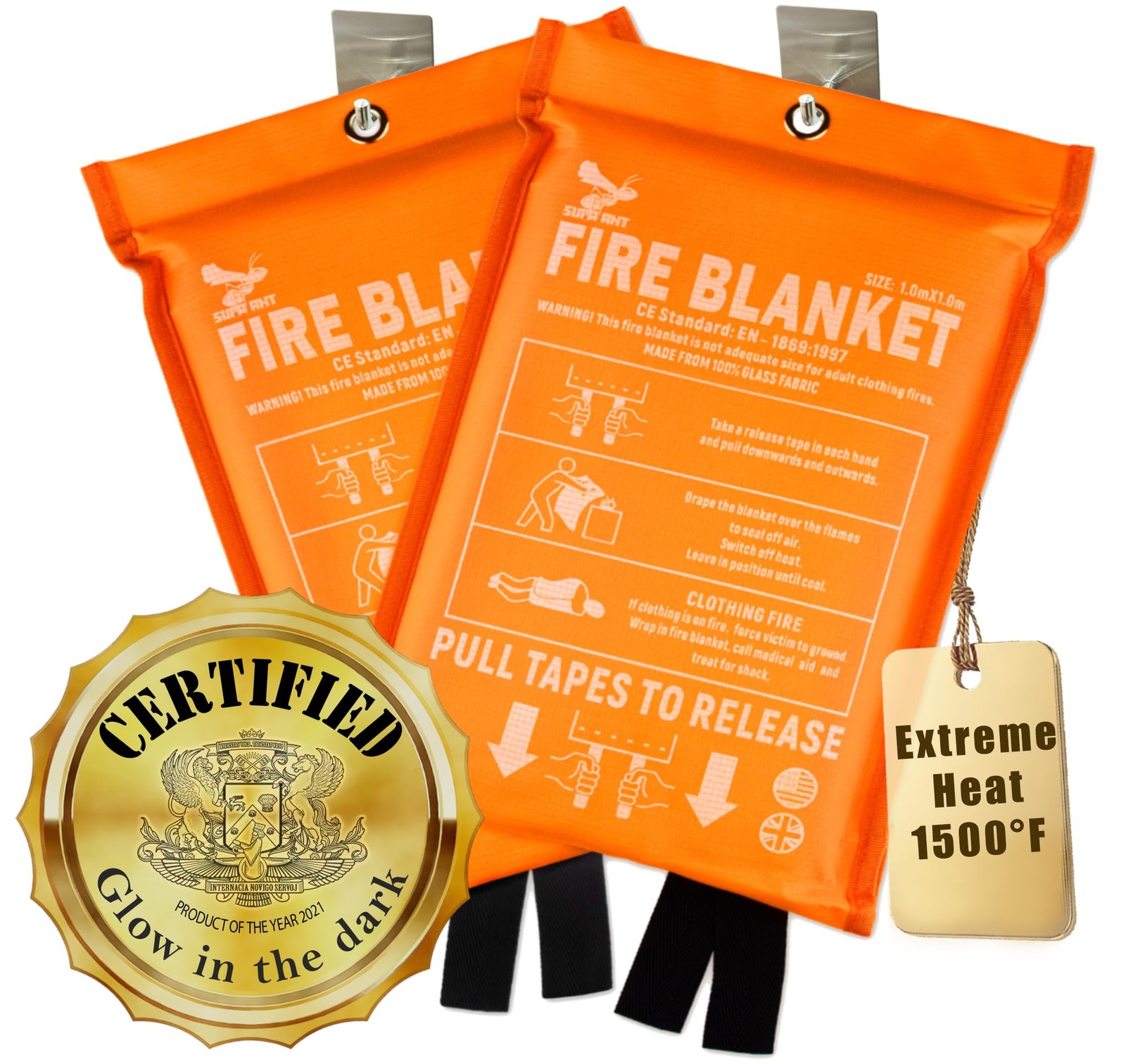 Fire Blanket - 1500F CE Certified Emergency Fire Blanket for Home and Kitchen...