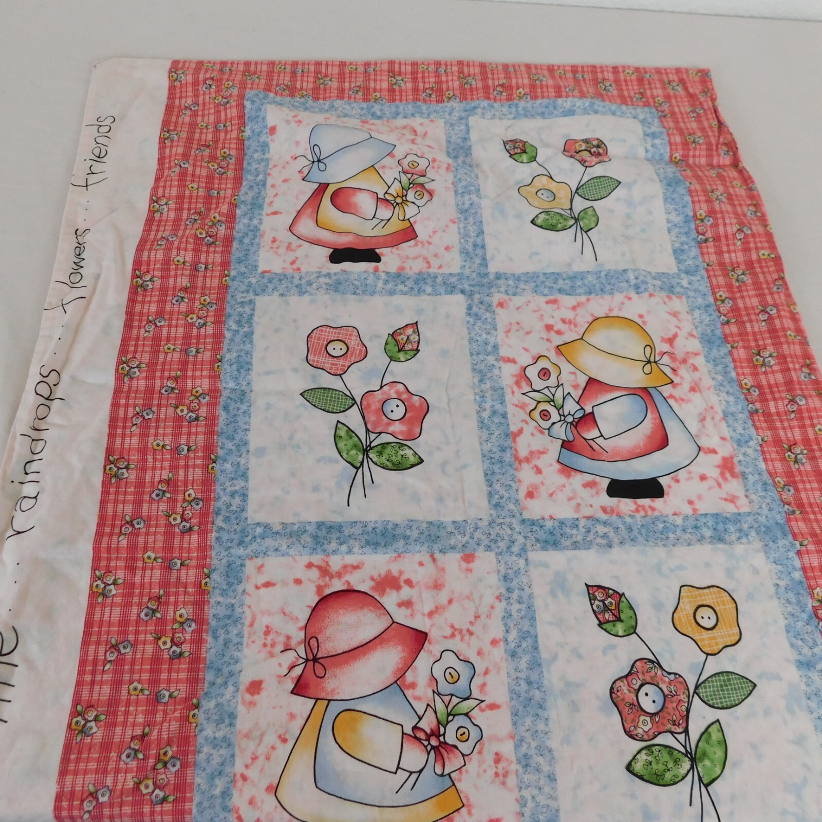 Girls Single Handmade Pillowcase 2 Sided Girls Bonnet Spring Flowers Multi-Color