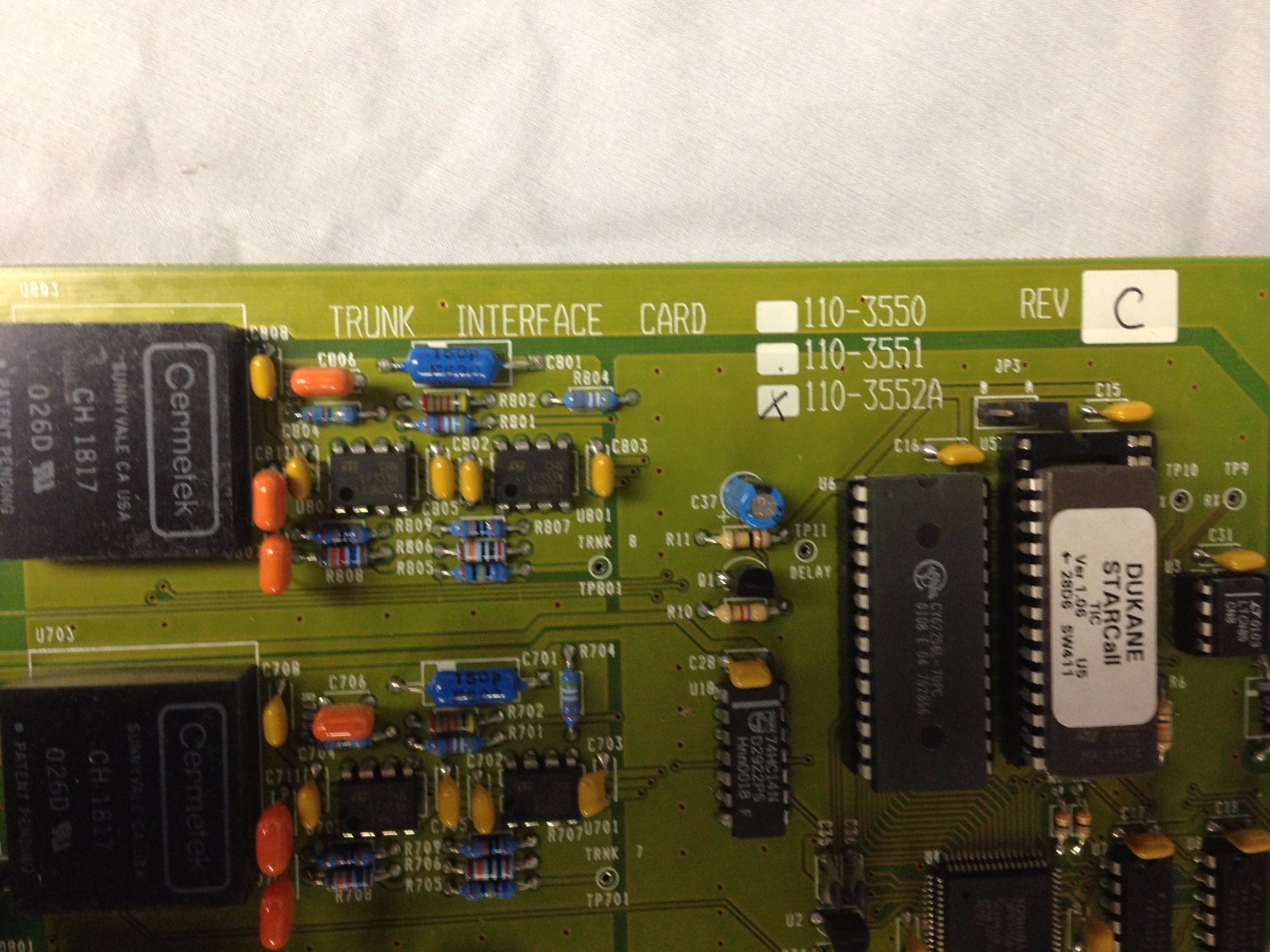 Dukane 110-3552A Rev. C Trunk Interface Card for Star Call Intercom System