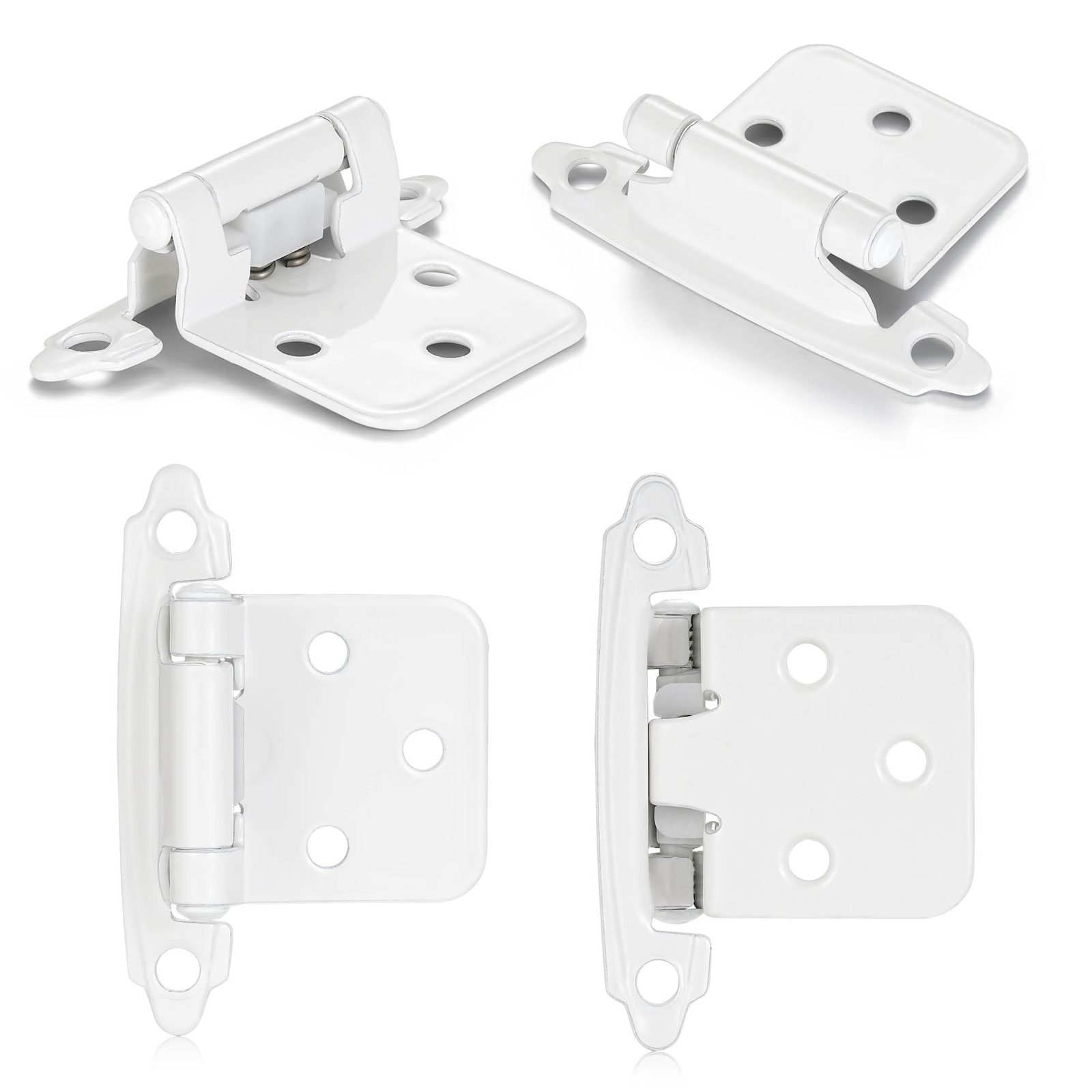 4 Pack 2 Pairs White Self-Closing Cabinet Hinges 1/2" Overlay Hardware