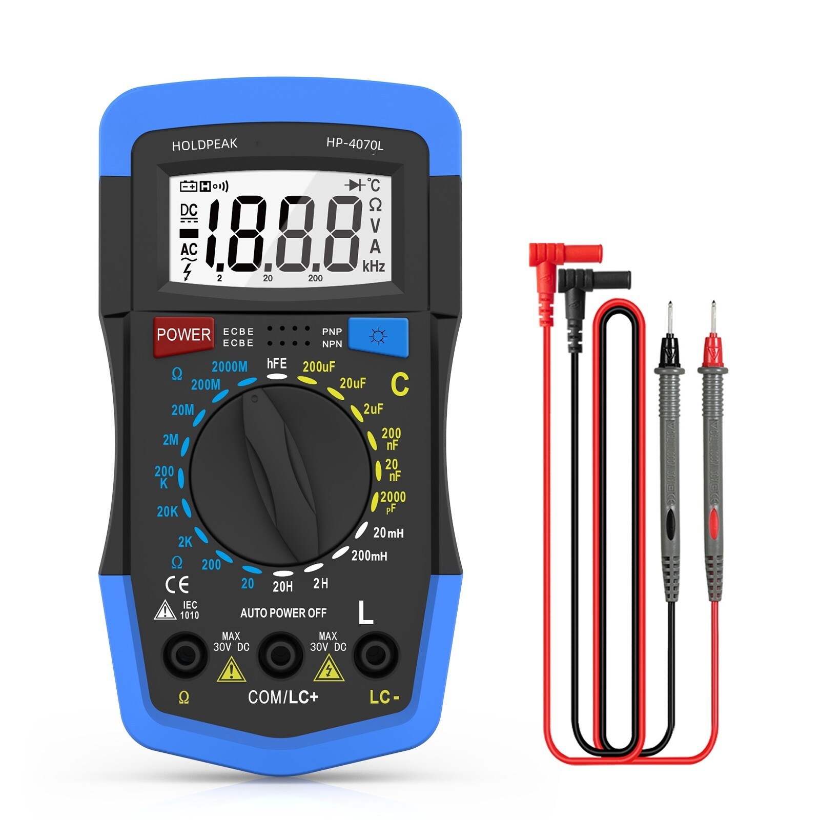 Digital Multimeter 2000pF~200uF Capacitance Inductance hFE Tester Ohm Meter Tool