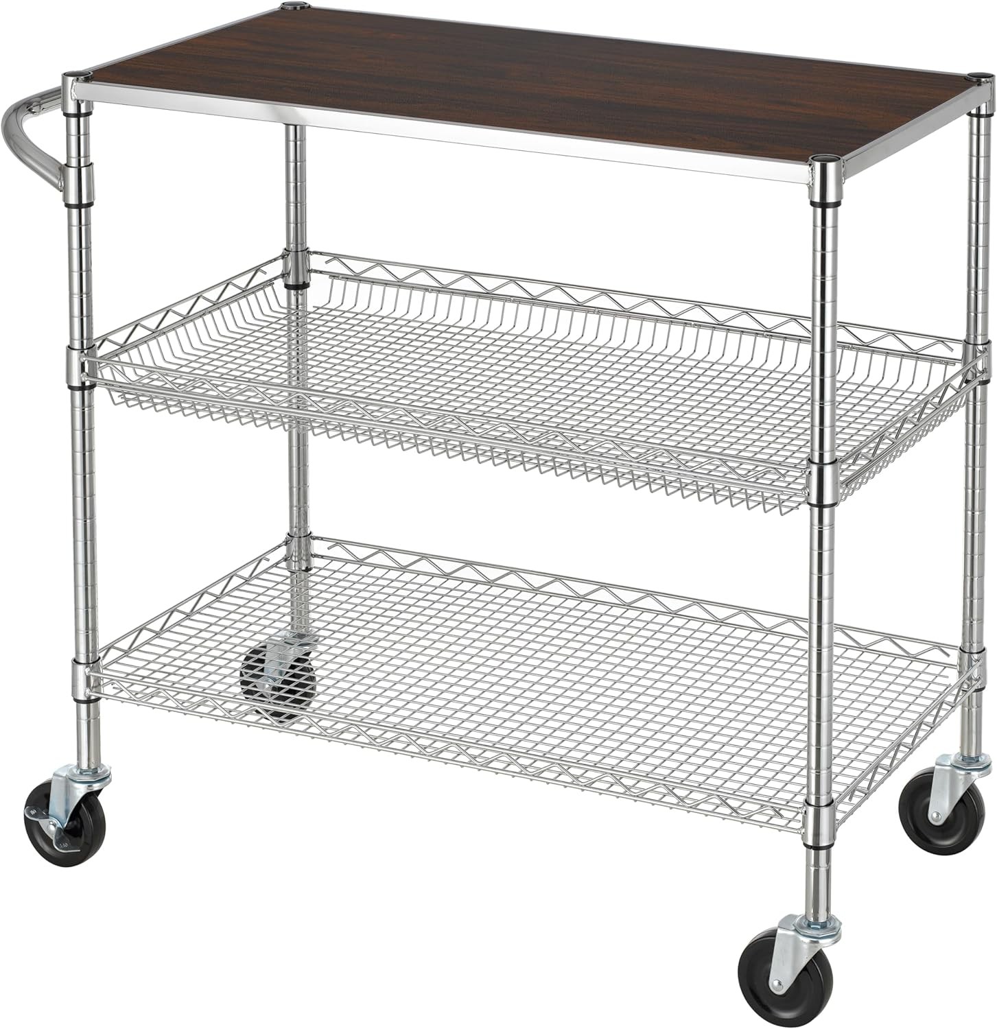 3 Tier Heavy Duty Commercial Grade Utility Cart W/ Wood Top Wire Rolling Cart
