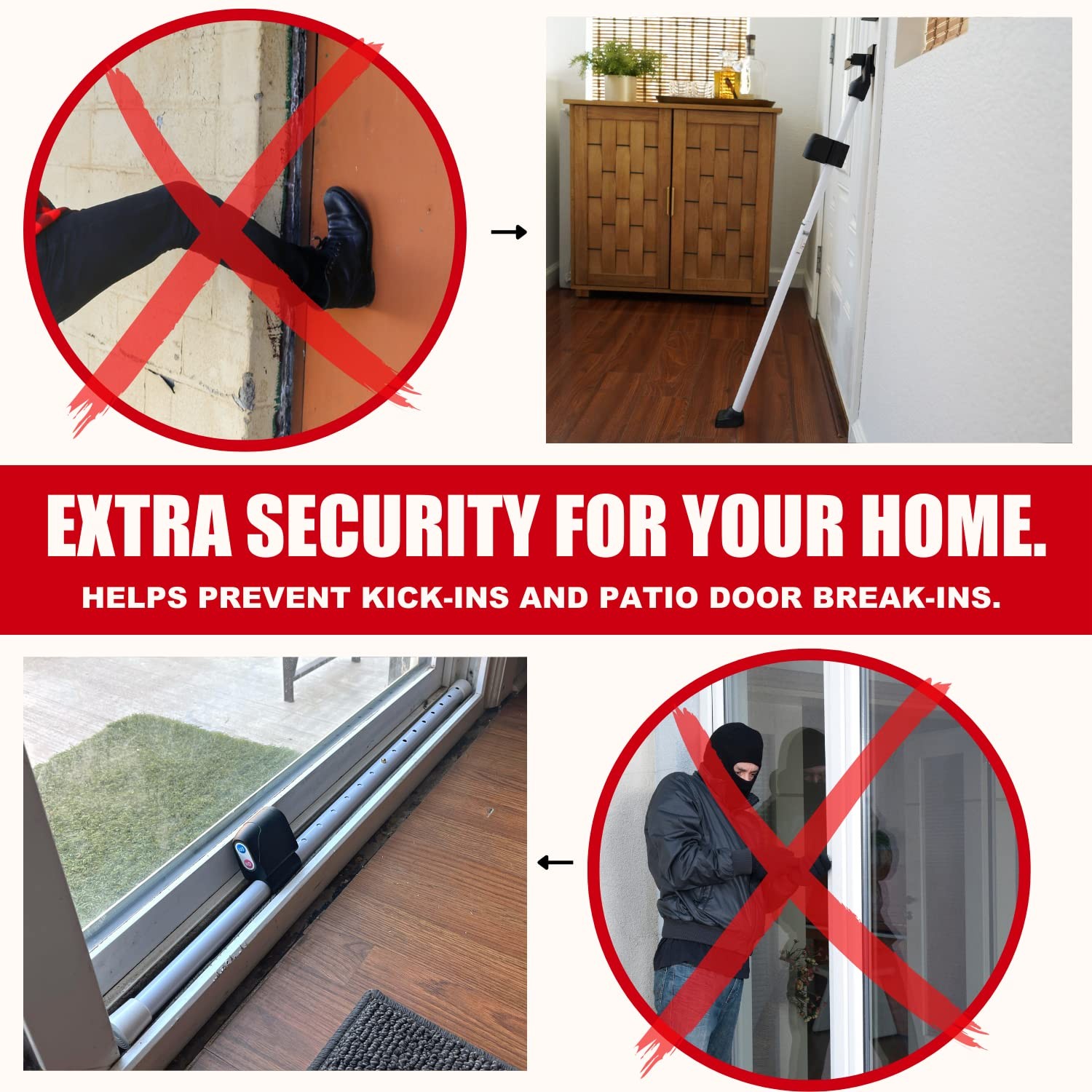 Securityman Door Security Bar with Alarm | Sliding 1 Pack, White