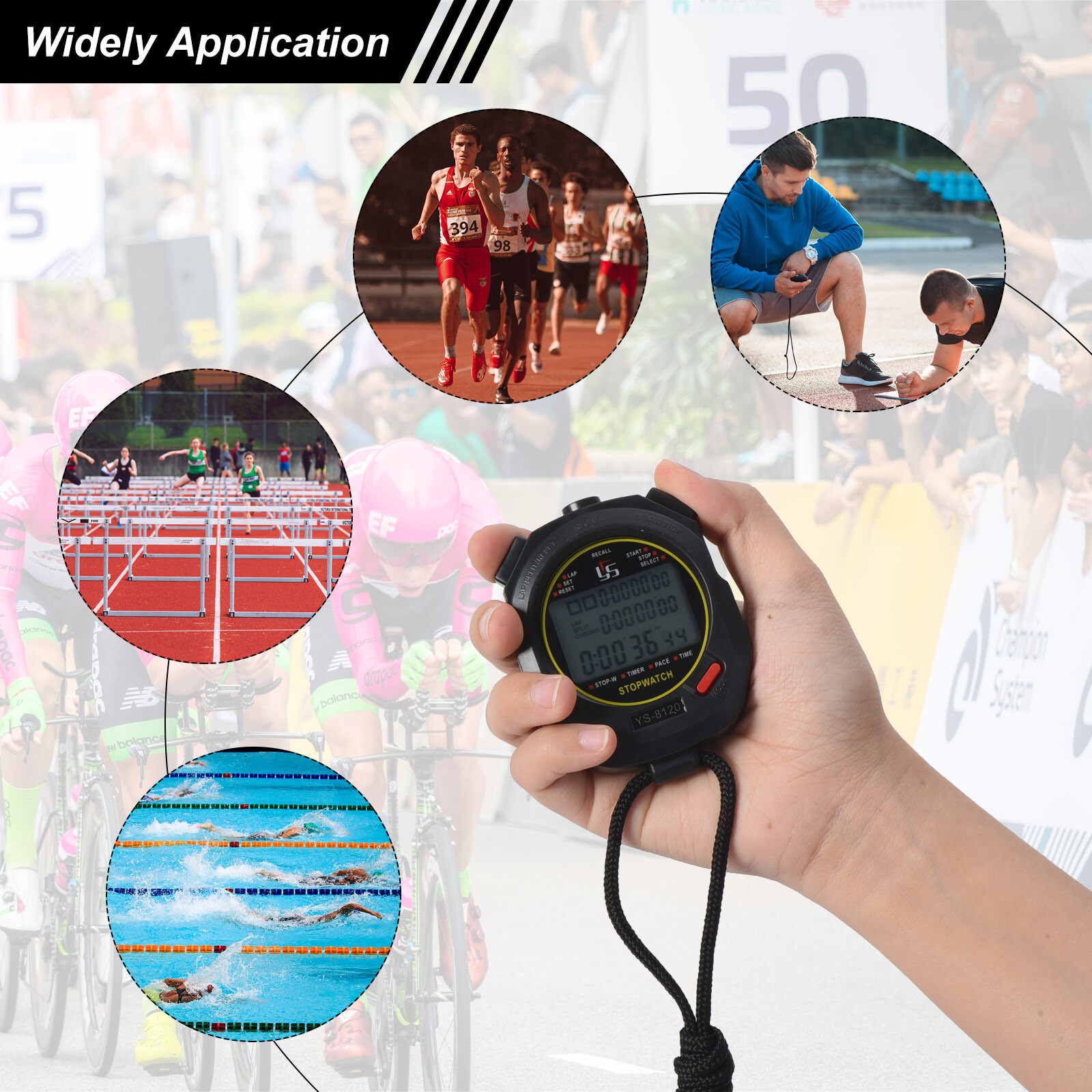 Professional Sport Stopwatch Timer 120 Lap Memory 0.01 Second Timing Black