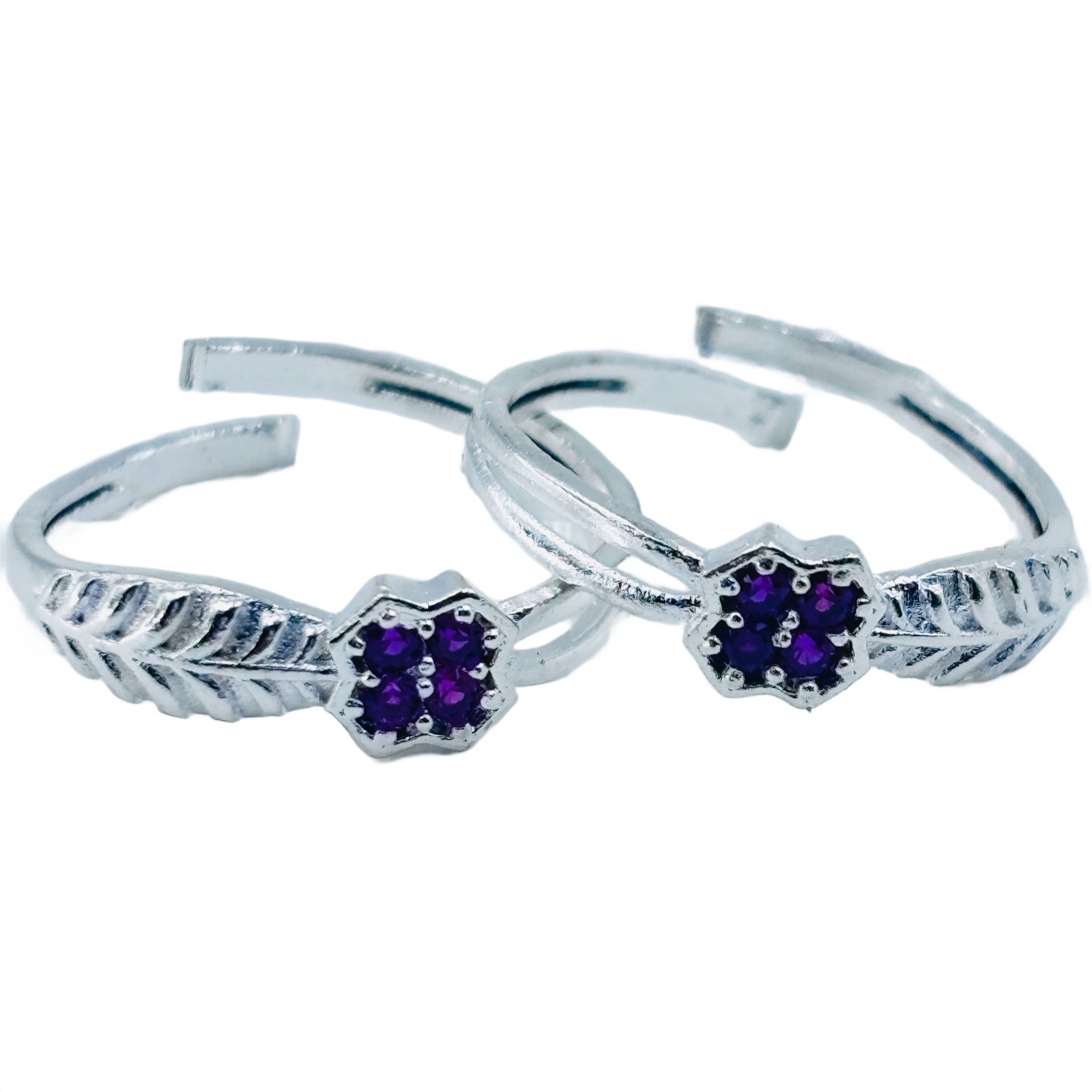 Elegant Silver Plated Flower Leaf Toe Rings Red Artificial Stone Adjustable