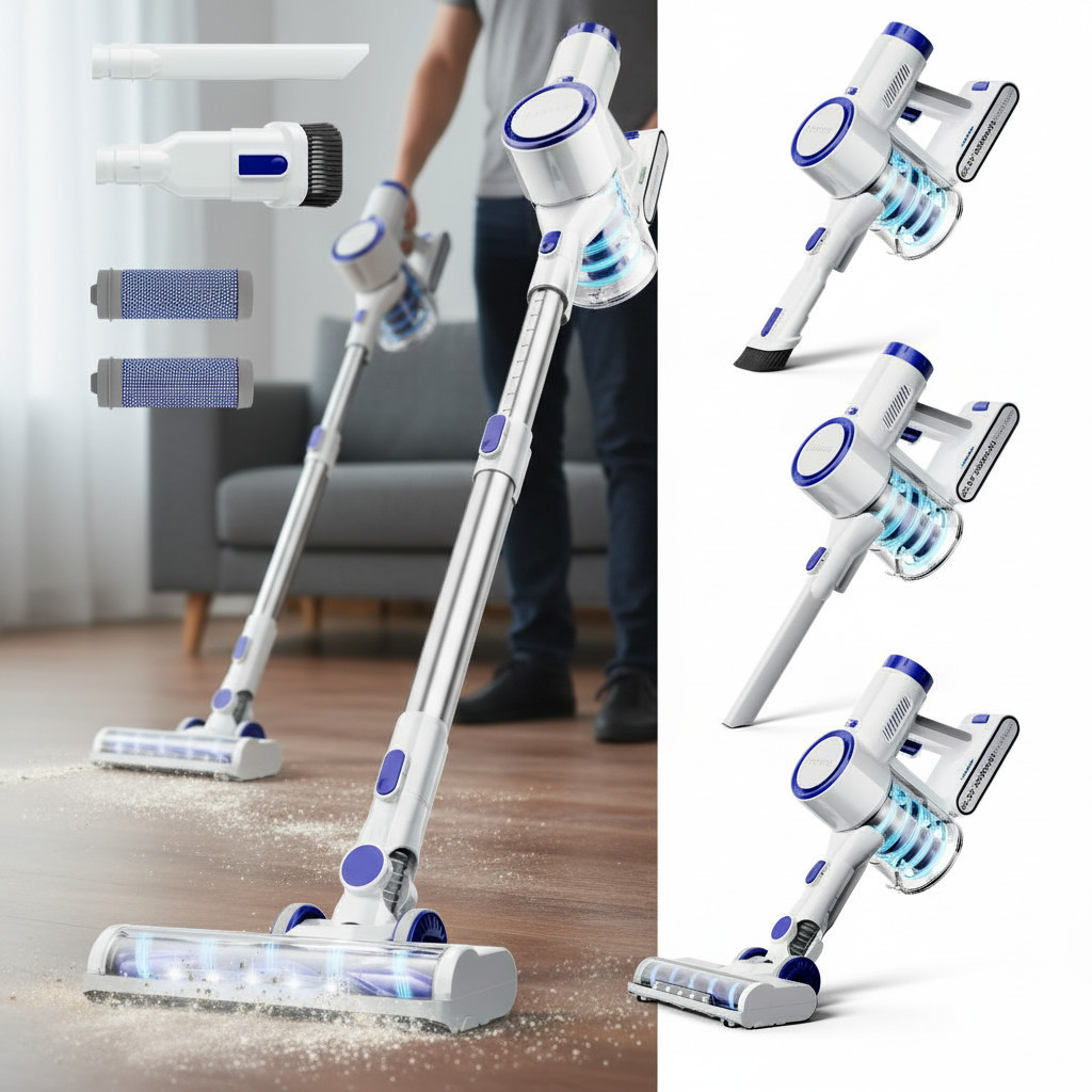 65Kpa Cordless Vacuum Cleaner Rechargeable 60min 1.5L Powerful Stick Lightweigh