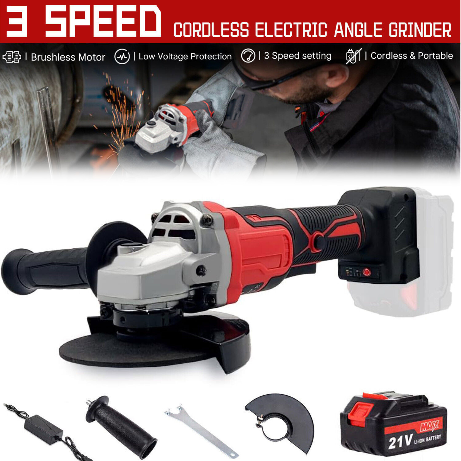 Cordless 4 1/2-Power Angle Grinder for Makita 21V Battery Brushless 11000 RPM US