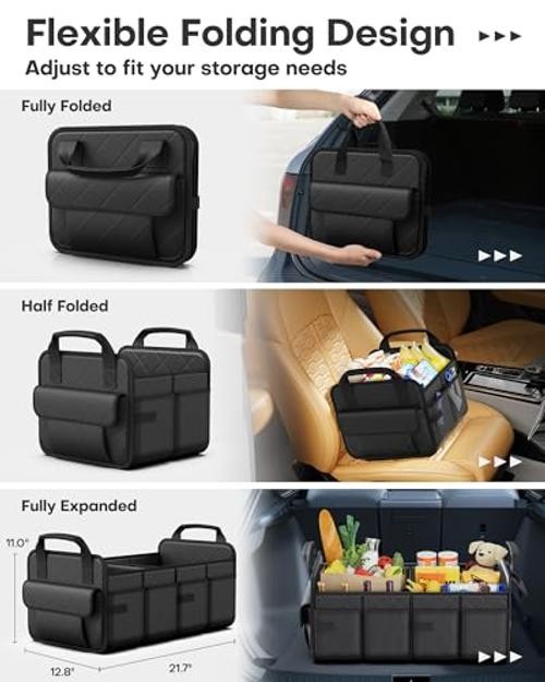 SUV Trunk Organizer - Foldable & Portable Car Organizers - Medium Black