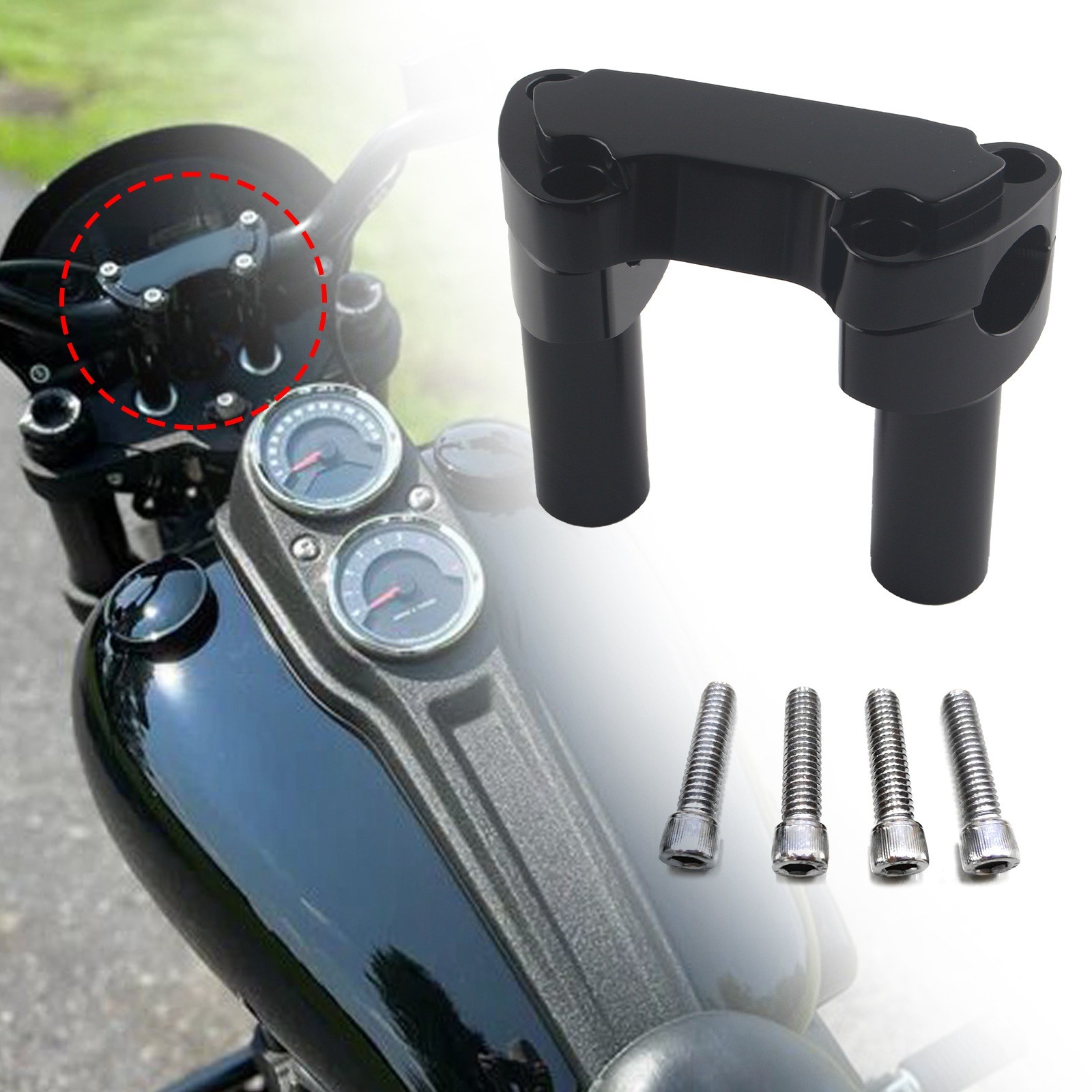 3.5" Straight Handlebar Riser & Top Clamp Black For Harley Dyna Tour Road Glide