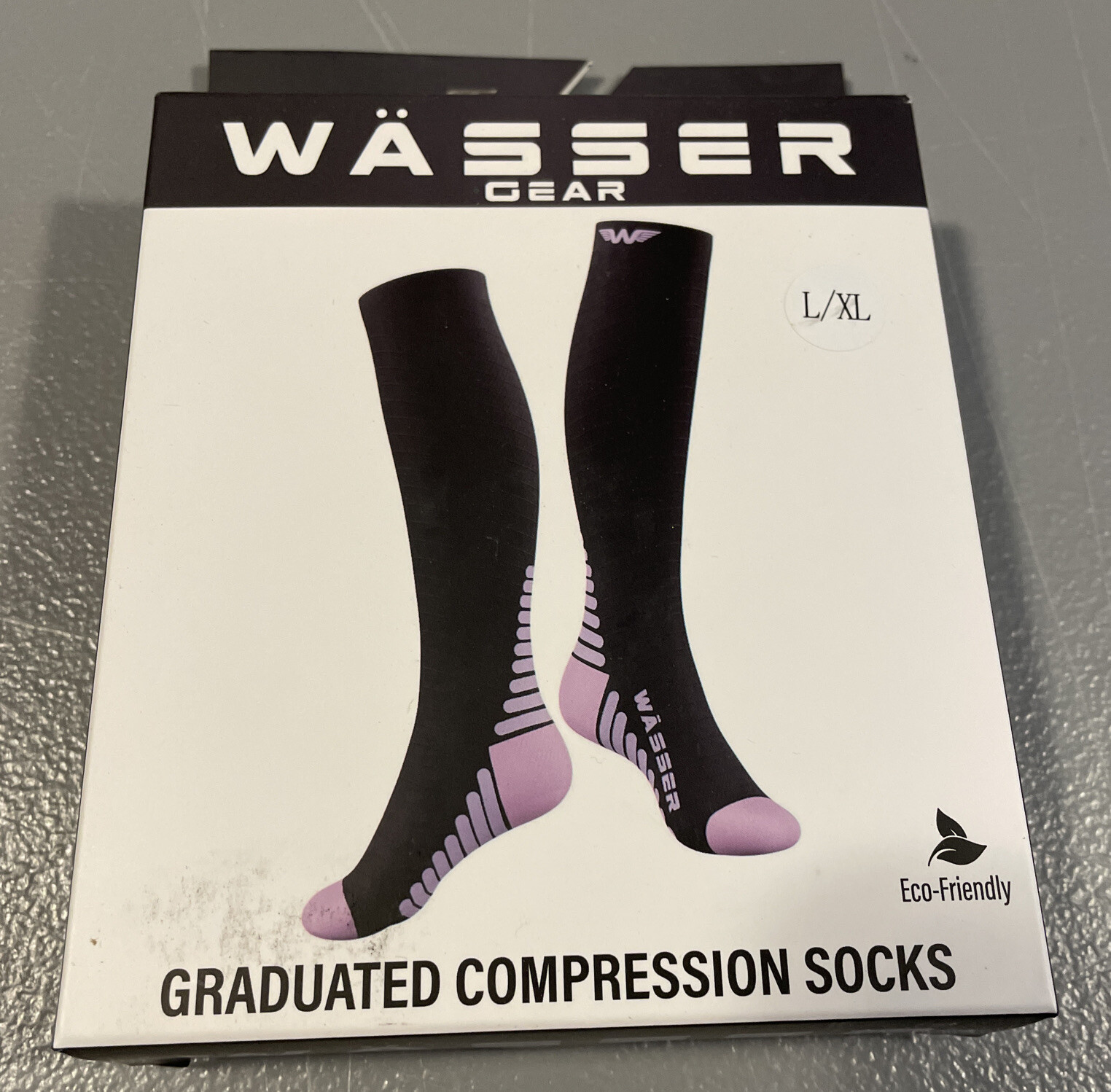 Wasser Gear Graduated Compression Socks. Black/Pink. L/XL. One Pair. NIB.
