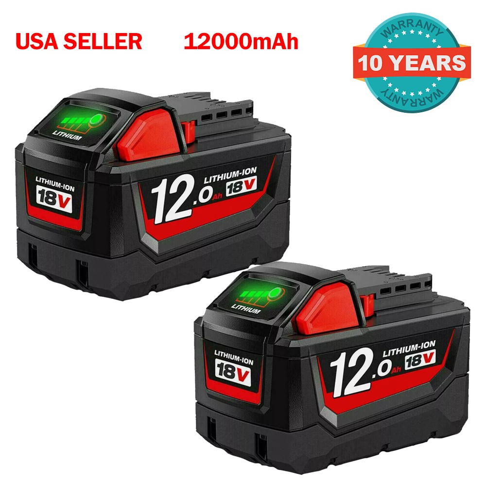 2X 12.0Ah 18V For Milwaukee For M18 Lithium Battery Extended Capacity 48-11-1840