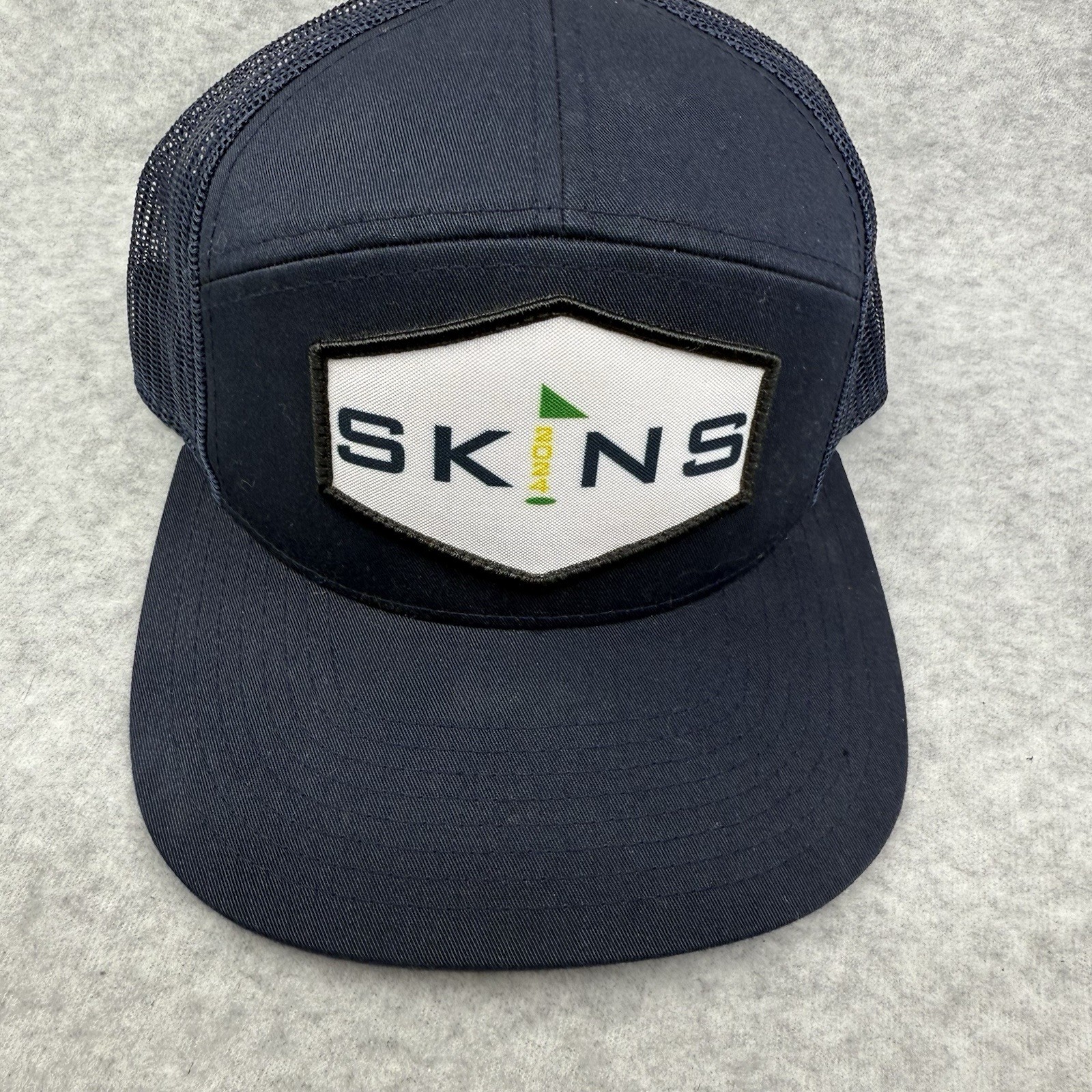 Skins 5 Panel Golf Hat Black Meshback Snapback Patch Logo