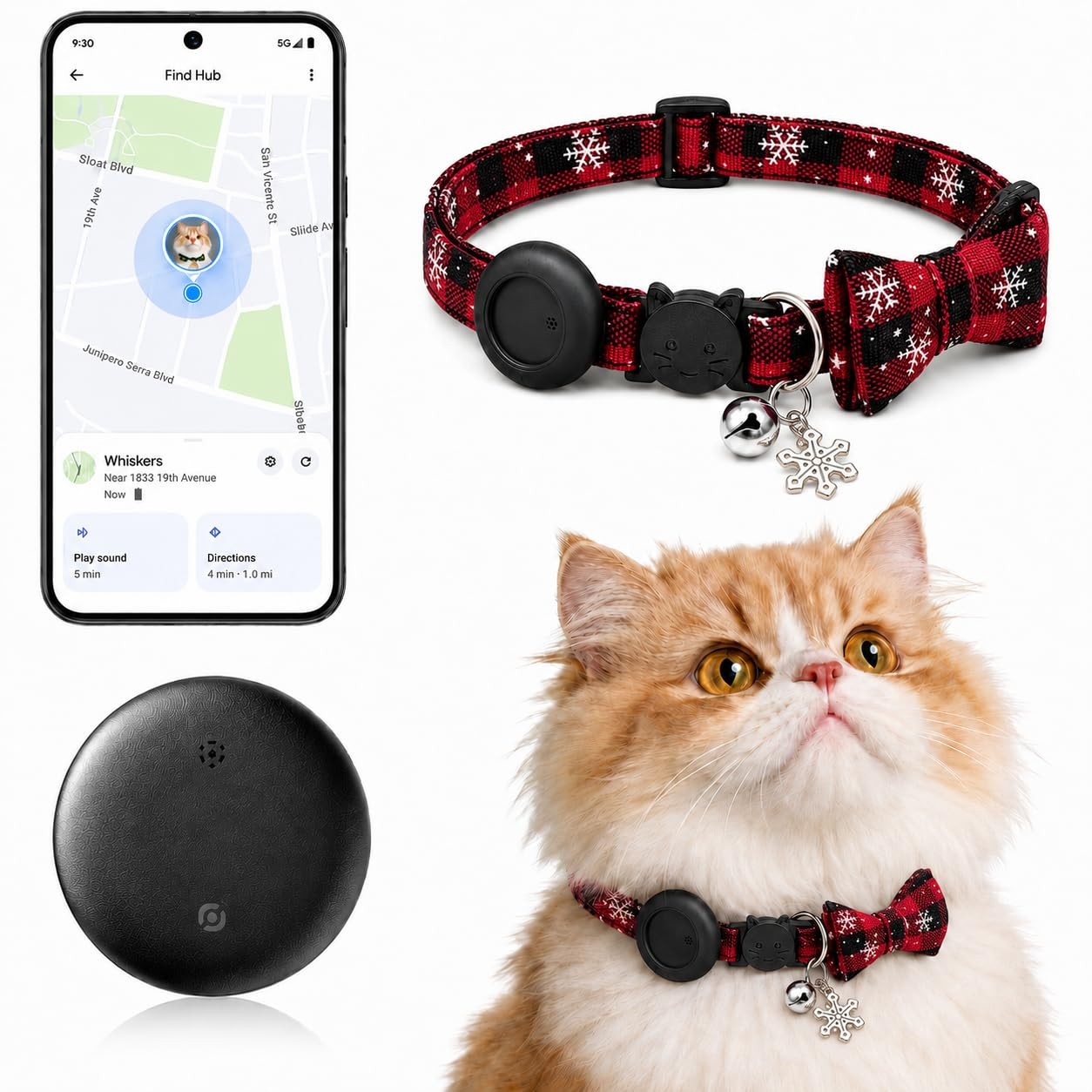 JNLIK Red Cat Tracker GPS Android No Subscription Waterproof