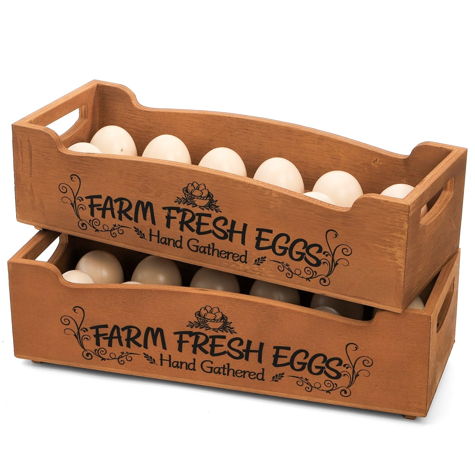 Wooden Egg Holder for Countertop, Stackable 2-Tier Egg Crates for 24 Eggs wit...