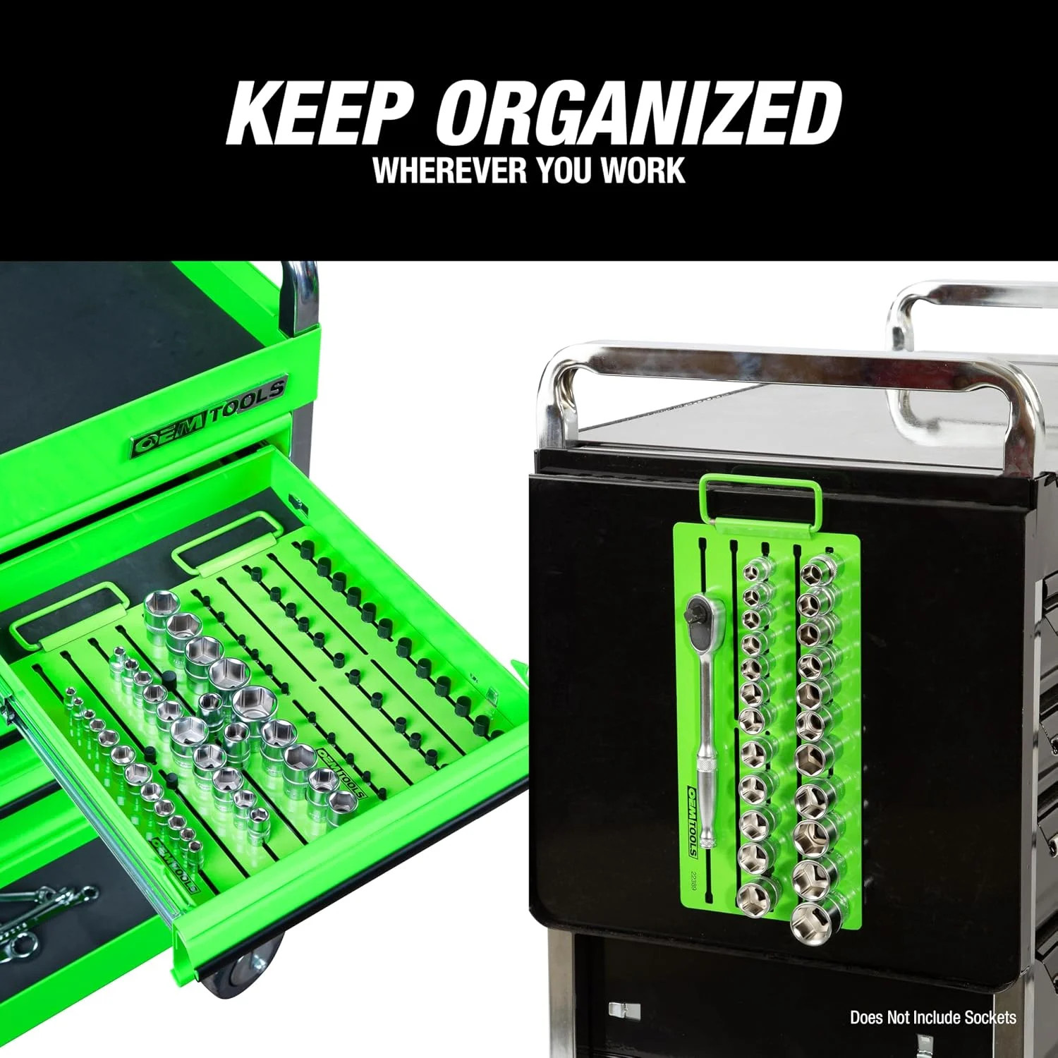 OEMTOOLS 22389 Pro Magnetic Socket Tray, Customizable Ratchet Organizer, Adjusta