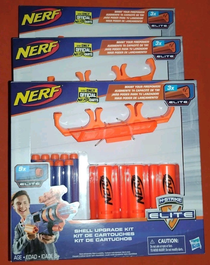 NERF Elite N-Strike Shell Upgrade Kit 3 Shells, 9 Darts, Shell Holder (BUNDLE 3)