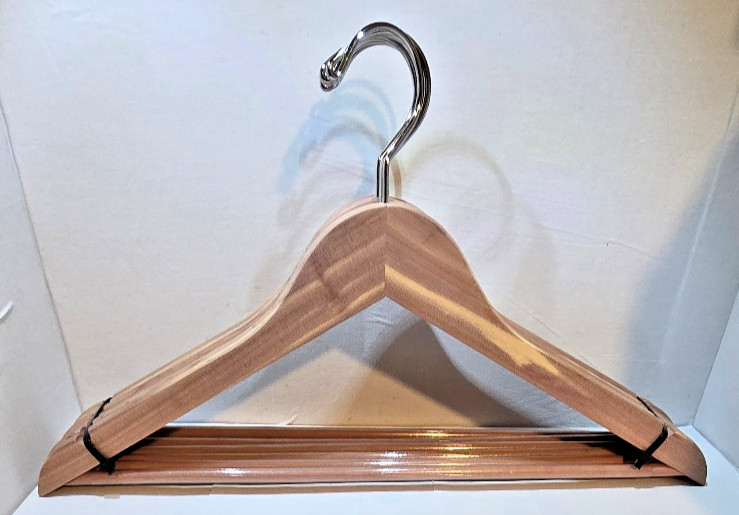 Set of 6- Amber Home Red Cedar Wooden Clothes Hangers, For Shirts Pants Dresses