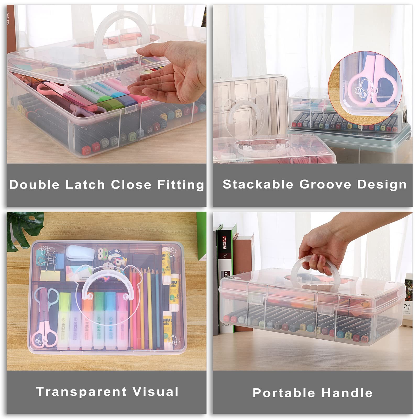 Btsky 2-Tier Cute Bear Storage Removable Divided Tray Portable Clear Plastic