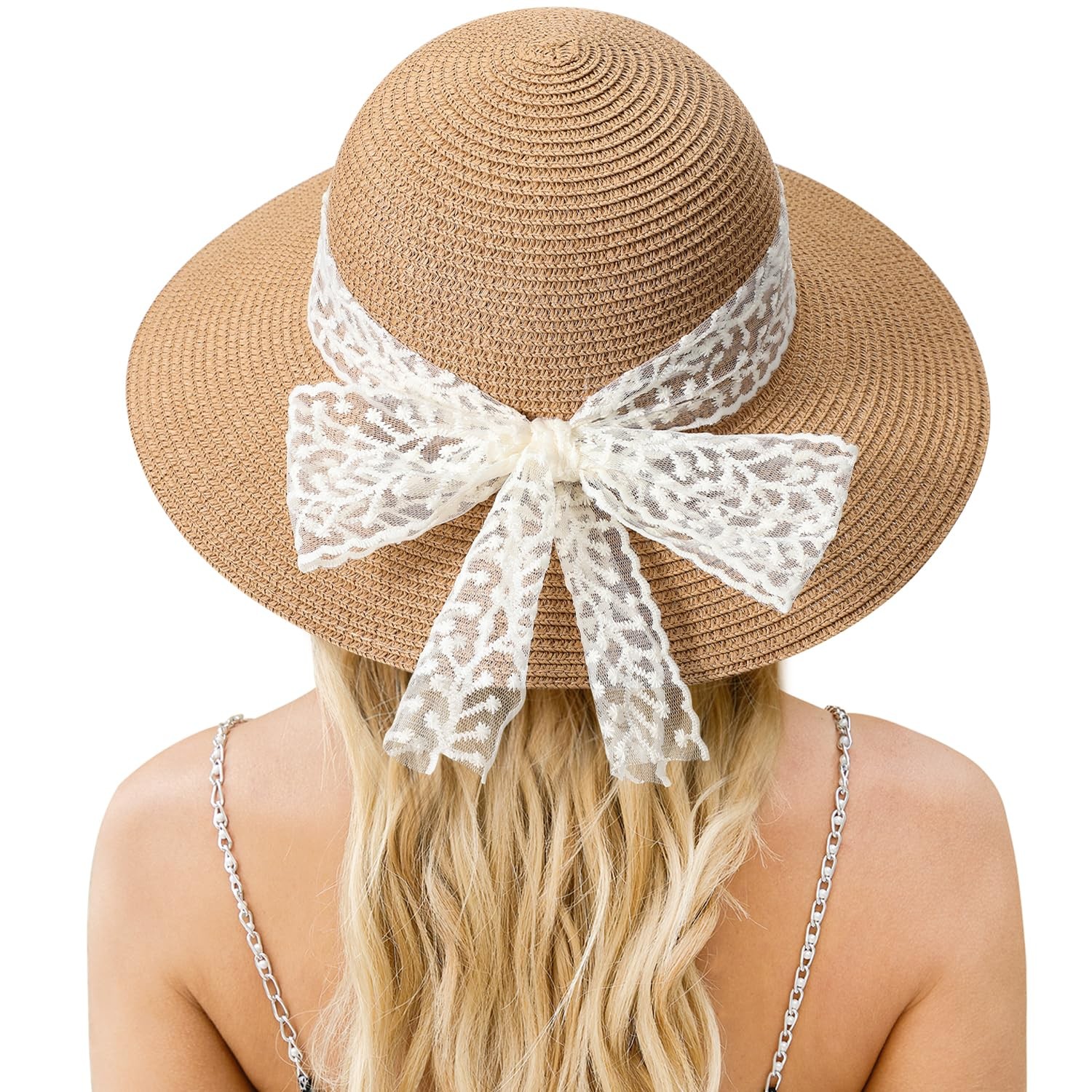 Womens Beach Sun Straw Hat - UV Protection UPF 50+ Sun Hats for Women with Wi...