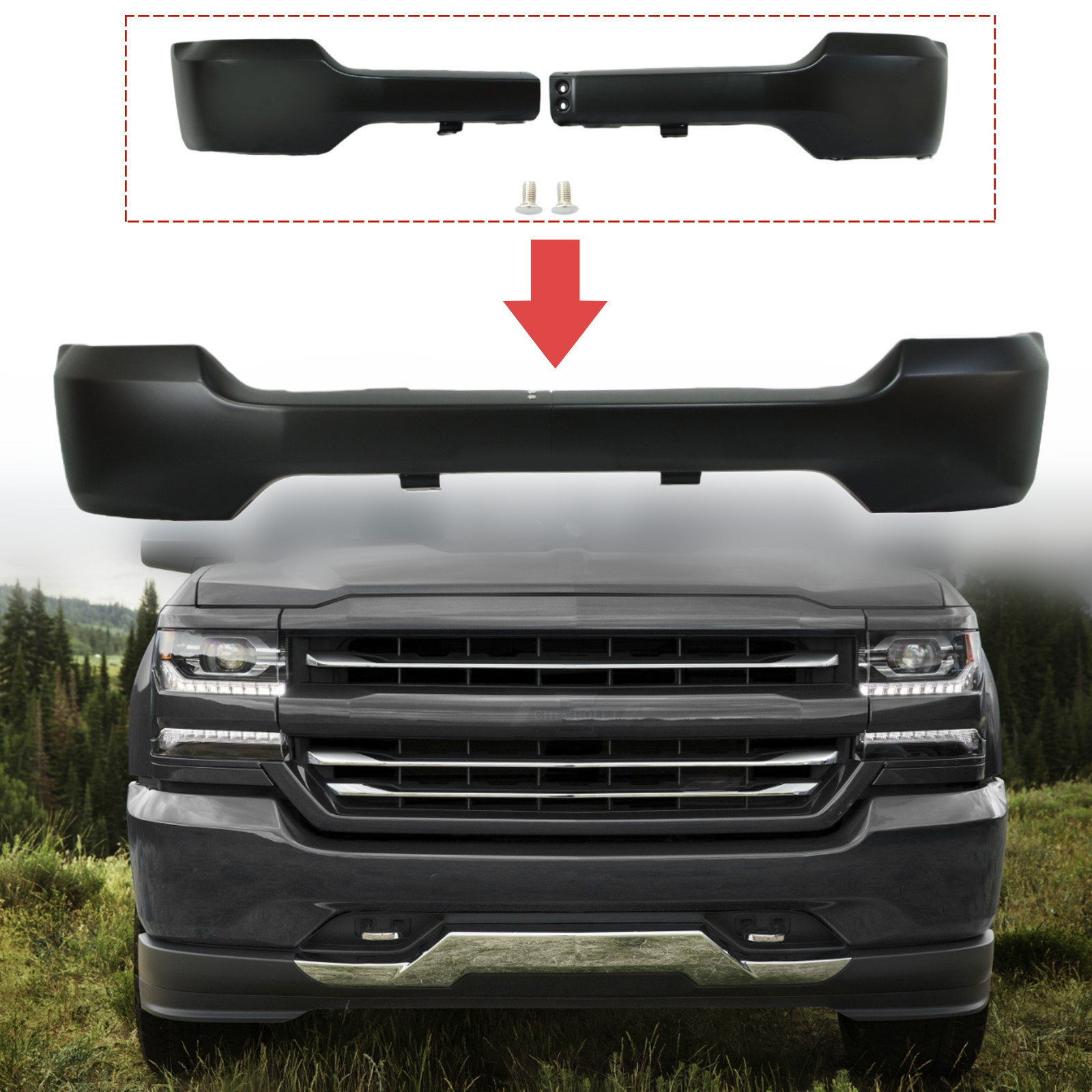Front Steel Bumper Face Bar For 2016 2017 2018 Chevy Silverado 1500 Black