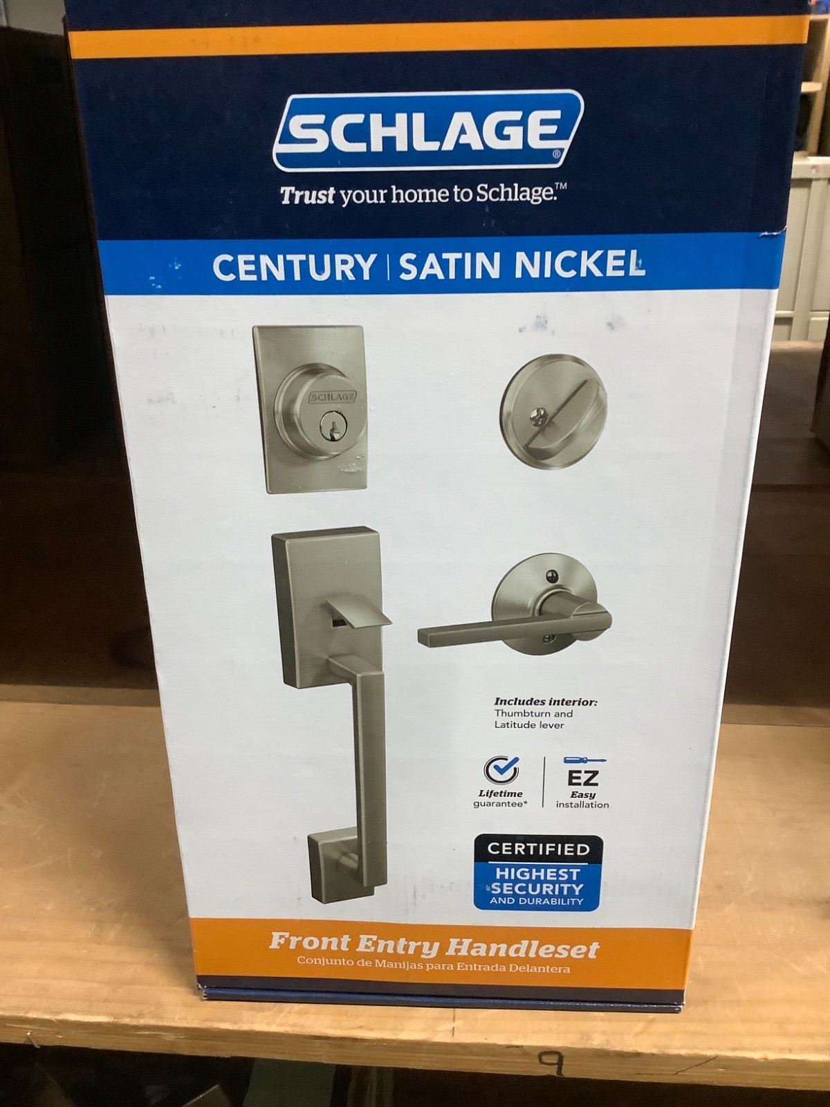 Schlage Century Front Entry Handleset w/Latitude Lever & Deadbolt SATIN NICKEL