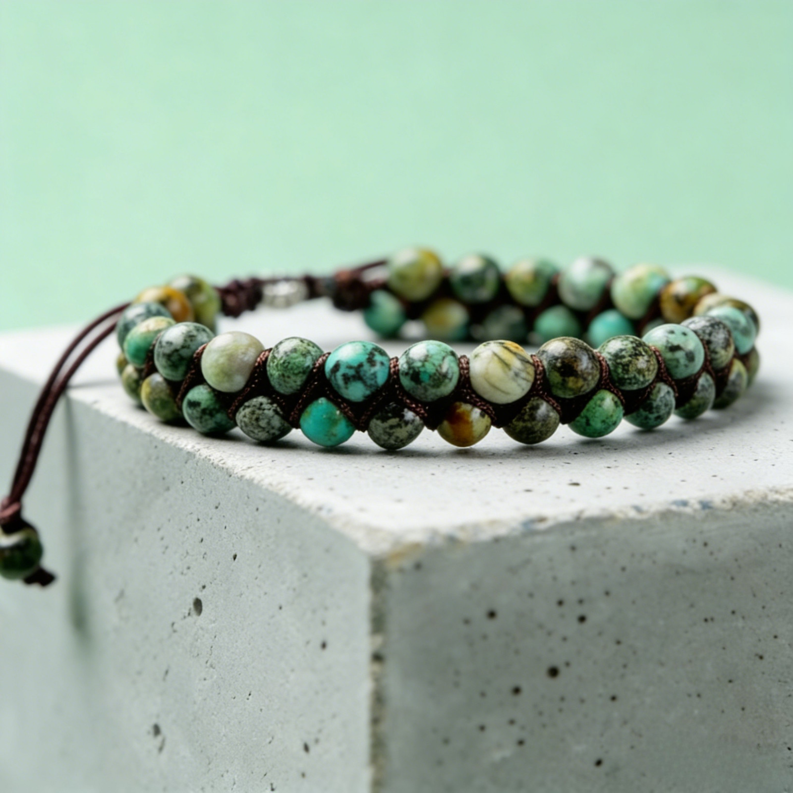 African Turquoise Gemstone Bracelet Handmade Beaded Healing Boho Bracelet Gift