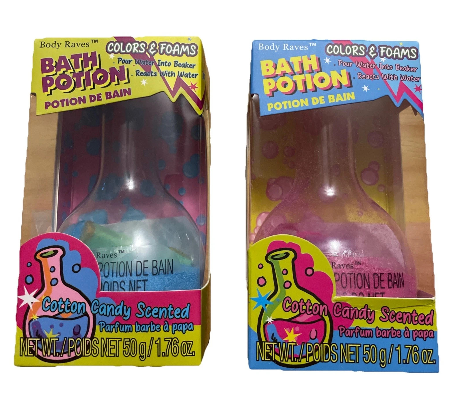 2 NEW Body Raves Bath Potion test tubes Cotton Candy Scented Colors & Foams