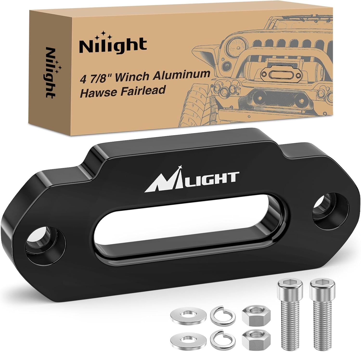 Nilight Winch Fairlead Aluminum Hawse Fairlead 4-7/8 Inch (124mm) Hole Spacing