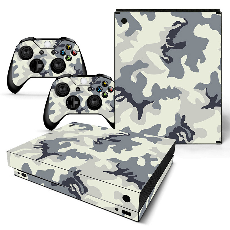 For Xbox One X Console & 2 Controllers White Camo Vinyl Skin Decal