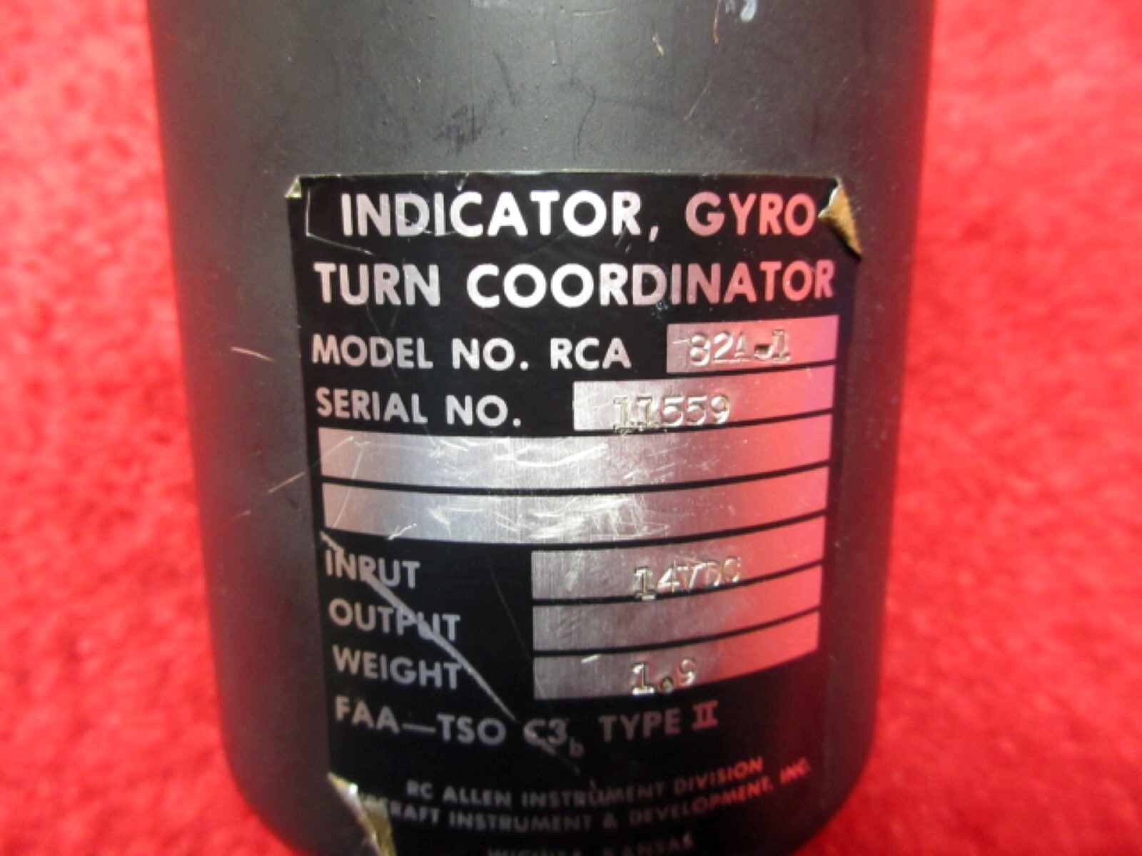 RC Allen 82A-1 Turn Coordinator Gyro Indicator 14V