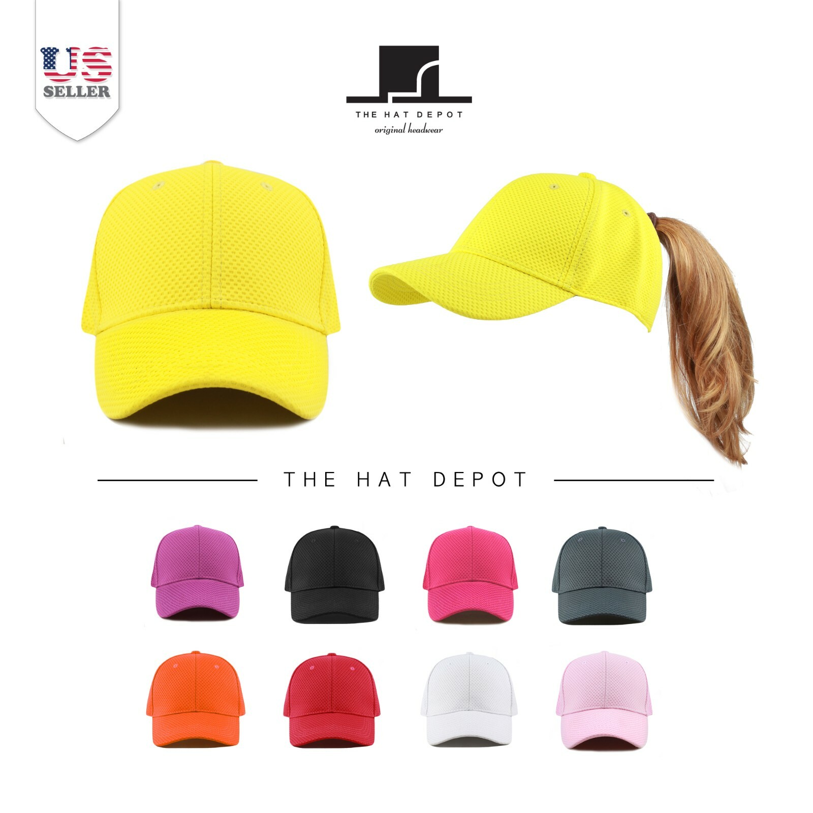 Baseball Cap - Ponytail High Bun Stretch Fit Mesh Quick Dry Structured Hat