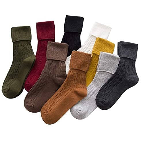9 Pairs Women's Crew Socks Cotton Knit Soft Turn Cuff Socks