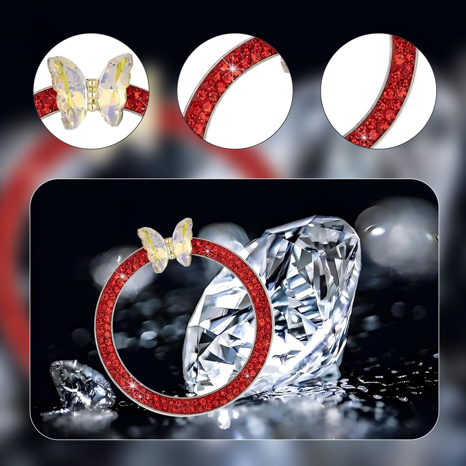 Bling Push Start Button Cover, Sparkling Butterfly Rhinestone Car Start Button C