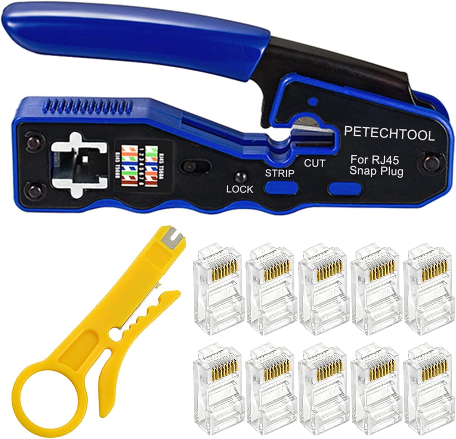 Ethernet Crimping Tool Kit RJ45 Wire Stripper Cutter with 10 Cat6 Connectors Set