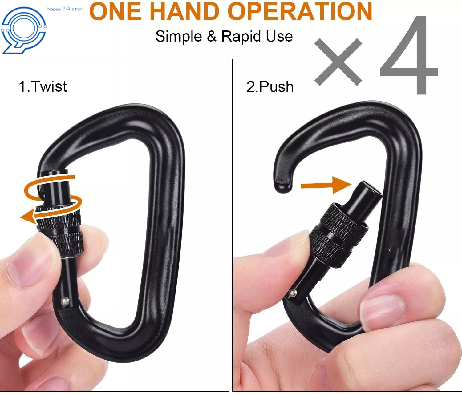 4 Pack Heavy Duty Aviation Aluminum Locking Carabiners Clip 12 KN D-Shaped USA