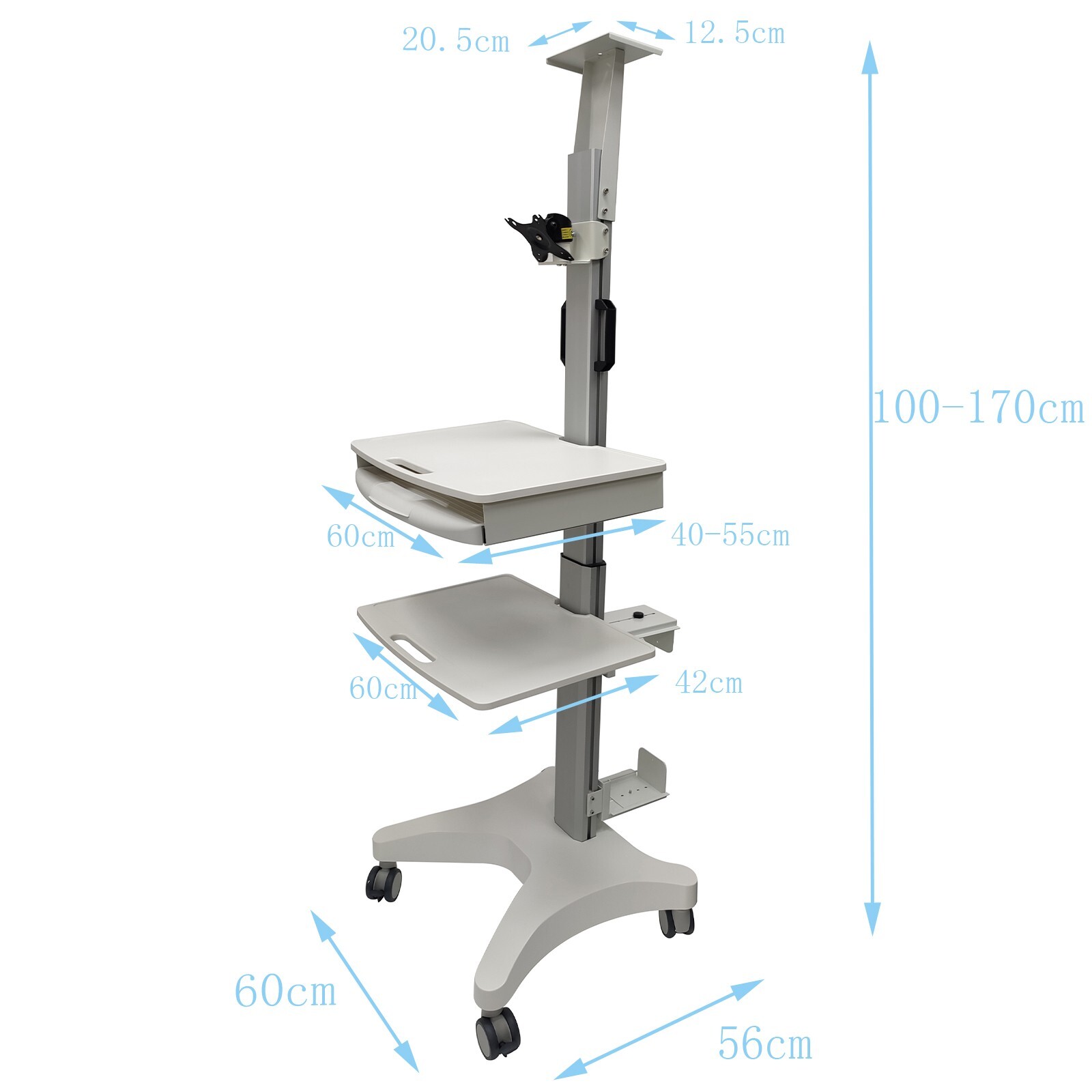 Floor Stand Movable Workbench Computer Cart Mobile Workstation Monitors Support