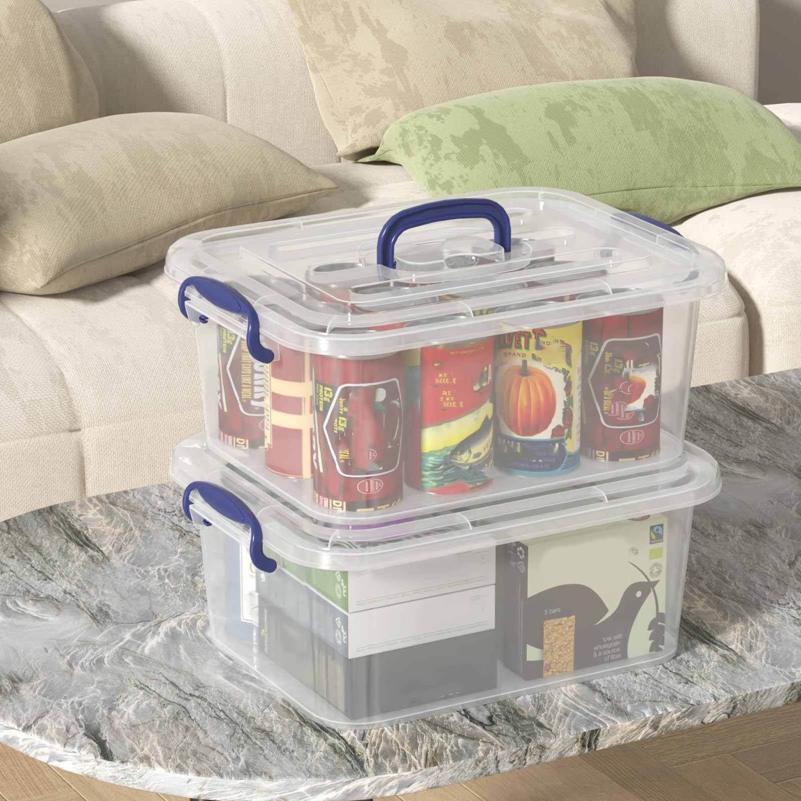 2 PCS 8 Quart Clear Plastic Latching Boxes Handles Storage Tote Lids Organizer