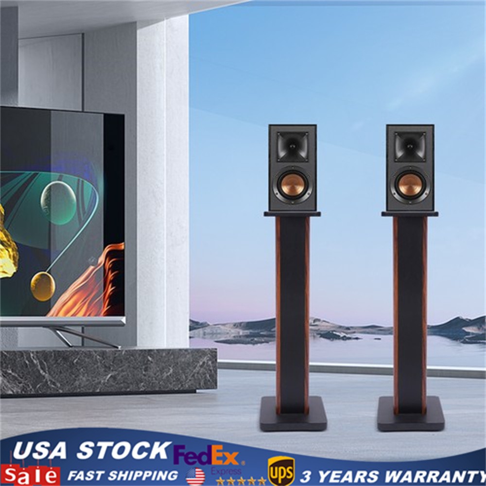 28" Wood Speaker Stands 1 Pair Yellow Sandalwood/Black Walnut for HiFi Bookshelf